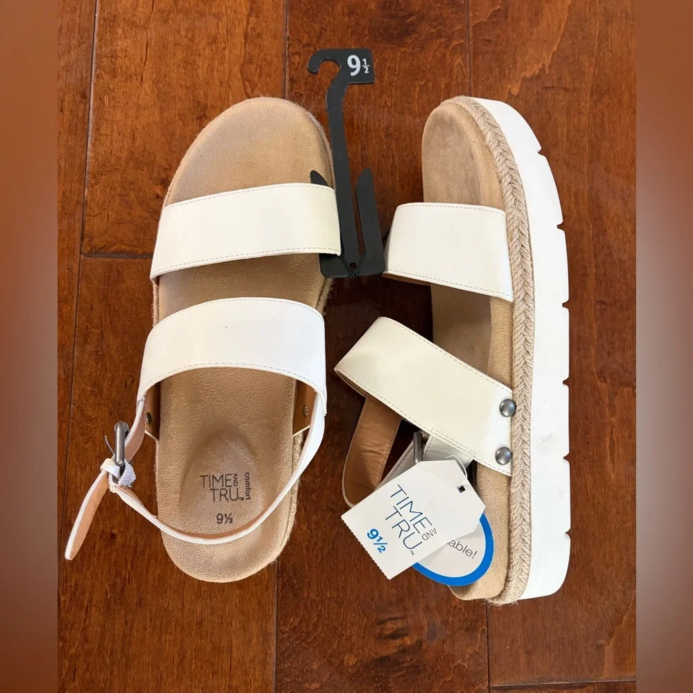 ❤️Time and Tru White Platform Espadrille Sandals New size 9.5 Comfort Flatform - Picture 4 of 10